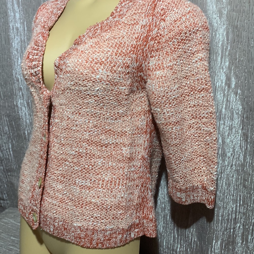 J. Jill Sweater Cardigan L Brown Cream Peach 3/4 Sleeve Linen Silk Cotton - Picture 7 of 16